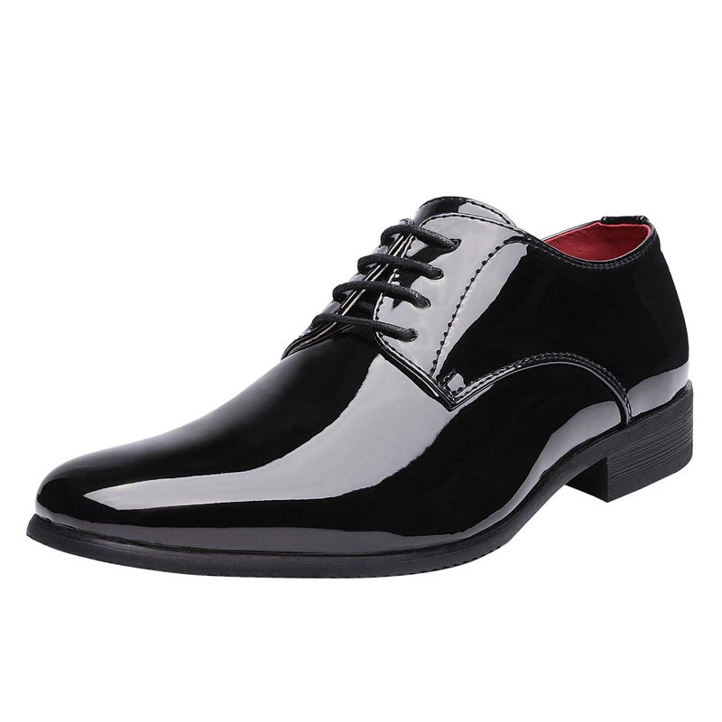 Bruno Marc Men's Faux Patent Leather Tuxedo Dress Shoes Classic Lace-up Formal Oxford,Size 10,Black,CEREMONY-06 - Image 1